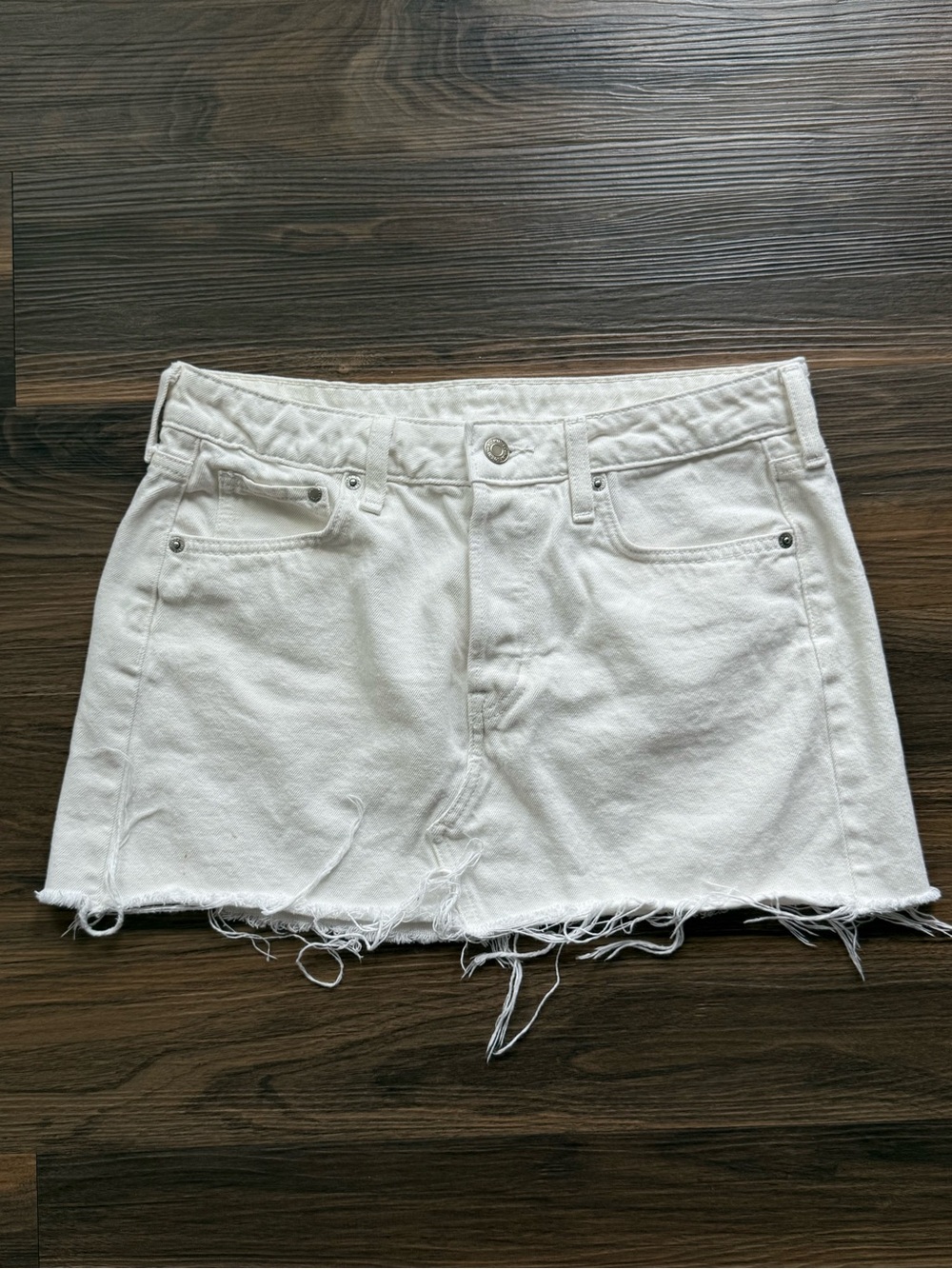 H&M White Distressed Denim Mini Skirt